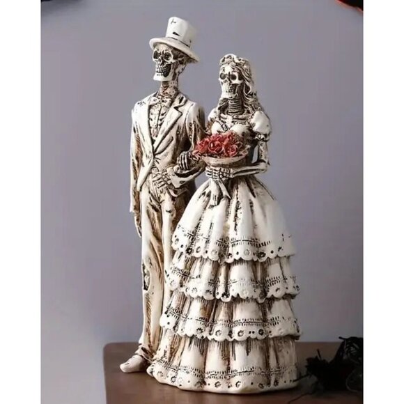 Gothic Skeleton Couple Cake Topper Wedding Figurine Halloween 6"x3" Bride Groom - Picture 3 of 4